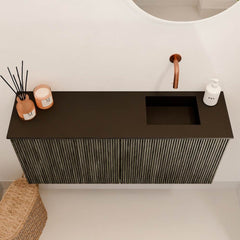 JOYA 90cm toiletmeubel kleur Shadow. Wastafel FAYE positie Rechts Zonder kraangat kleur Urban.