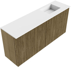 JOYA 90cm toiletmeubel kleur Dusk. Wastafel FAYE positie Rechts 1 kraangat kleur Talc.