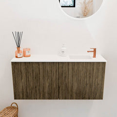 JOYA 90cm toiletmeubel kleur Dusk. Wastafel FAYE positie Rechts 1 kraangat kleur Talc.