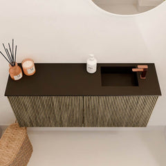 JOYA 90cm toiletmeubel kleur Dusk. Wastafel FAYE positie Rechts 1 kraangat kleur Urban.