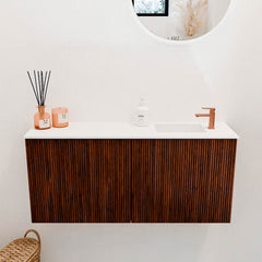 JOYA 90cm toiletmeubel kleur Ruby. Wastafel FAYE positie Rechts 1 kraangat kleur Talc.