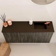 JOYA 90cm toiletmeubel kleur Shadow. Wastafel FAYE positie Rechts 1 kraangat kleur Urban.