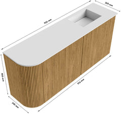 JOYA 91,6cm toiletmeubel ronding links kleur Dusk. Wastafel FAYE positie Rechts Zonder kraangat kleur Talc.