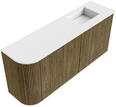 JOYA 91,6cm toiletmeubel ronding links kleur Dusk. Wastafel FAYE positie Rechts Zonder kraangat kleur Talc.