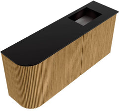 JOYA 91,6cm toiletmeubel ronding links kleur Oak. Wastafel FAYE positie Rechts Zonder kraangat kleur Urban.