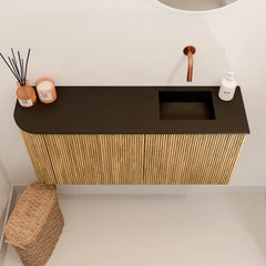 JOYA 91,6cm toiletmeubel ronding links kleur Oak. Wastafel FAYE positie Rechts Zonder kraangat kleur Urban.