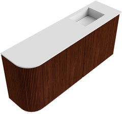 JOYA 91,6cm toiletmeubel ronding links kleur Ruby. Wastafel FAYE positie Rechts Zonder kraangat kleur Talc.