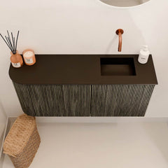 JOYA 91,6cm toiletmeubel ronding links kleur Shadow. Wastafel FAYE positie Rechts Zonder kraangat kleur Urban.