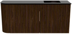 JOYA 91,6cm toiletmeubel ronding links kleur Walnut. Wastafel FAYE positie Rechts Zonder kraangat kleur Urban.