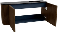 JOYA 91,6cm toiletmeubel ronding links kleur Walnut. Wastafel FAYE positie Rechts Zonder kraangat kleur Urban.