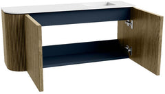 JOYA 91,6cm toiletmeubel ronding links kleur Dusk. Wastafel FAYE positie Rechts 1 kraangat kleur Talc.