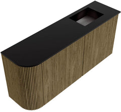 JOYA 91,6cm toiletmeubel ronding links kleur Dusk. Wastafel FAYE positie Rechts 1 kraangat kleur Urban.