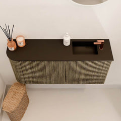 JOYA 91,6cm toiletmeubel ronding links kleur Dusk. Wastafel FAYE positie Rechts 1 kraangat kleur Urban.