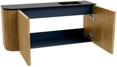 JOYA 91,6cm toiletmeubel ronding links kleur Oak. Wastafel FAYE positie Rechts 1 kraangat kleur Urban.