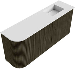 JOYA 91,6cm toiletmeubel ronding links kleur Shadow. Wastafel FAYE positie Rechts 1 kraangat kleur Talc.