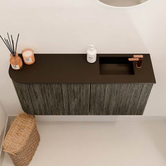 JOYA 91,6cm toiletmeubel ronding links kleur Shadow. Wastafel FAYE positie Rechts 1 kraangat kleur Urban.