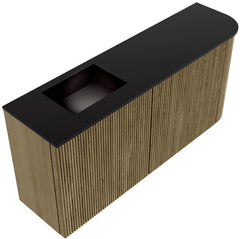 JOYA 91,6cm toiletmeubel ronding rechts kleur Dusk. Wastafel FAYE positie Links Zonder kraangat kleur Urban.