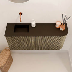 JOYA 91,6cm toiletmeubel ronding rechts kleur Dusk. Wastafel FAYE positie Links Zonder kraangat kleur Urban.