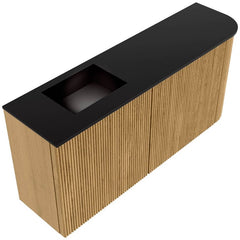 JOYA 91,6cm toiletmeubel ronding rechts kleur Oak. Wastafel FAYE positie Links Zonder kraangat kleur Urban.