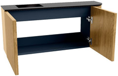 JOYA 91,6cm toiletmeubel ronding rechts kleur Oak. Wastafel FAYE positie Links Zonder kraangat kleur Urban.