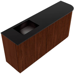 JOYA 91,6cm toiletmeubel ronding rechts kleur Ruby. Wastafel FAYE positie Links Zonder kraangat kleur Urban.