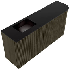 JOYA 91,6cm toiletmeubel ronding rechts kleur Shadow. Wastafel FAYE positie Links Zonder kraangat kleur Urban.