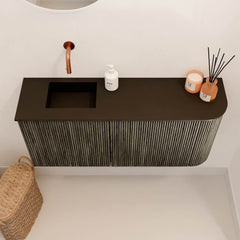 JOYA 91,6cm toiletmeubel ronding rechts kleur Shadow. Wastafel FAYE positie Links Zonder kraangat kleur Urban.