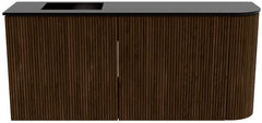 JOYA 91,6cm toiletmeubel ronding rechts kleur Walnut. Wastafel FAYE positie Links Zonder kraangat kleur Urban.