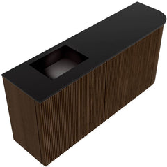 JOYA 91,6cm toiletmeubel ronding rechts kleur Walnut. Wastafel FAYE positie Links Zonder kraangat kleur Urban.