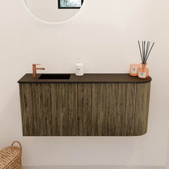 JOYA 91,6cm toiletmeubel ronding rechts kleur Dusk. Wastafel FAYE positie Links 1 kraangat kleur Urban.