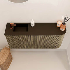 JOYA 91,6cm toiletmeubel ronding rechts kleur Dusk. Wastafel FAYE positie Links 1 kraangat kleur Urban.