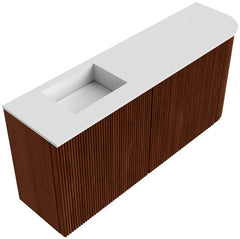 JOYA 91,6cm toiletmeubel ronding rechts kleur Ruby. Wastafel FAYE positie Links 1 kraangat kleur Talc.