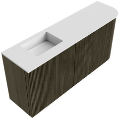 JOYA 91,6cm toiletmeubel ronding rechts kleur Shadow. Wastafel FAYE positie Links 1 kraangat kleur Talc.