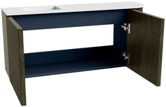 JOYA 91,6cm toiletmeubel ronding rechts kleur Shadow. Wastafel FAYE positie Links 1 kraangat kleur Talc.