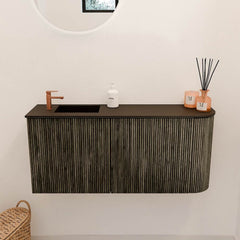 JOYA 91,6cm toiletmeubel ronding rechts kleur Shadow. Wastafel FAYE positie Links 1 kraangat kleur Urban.