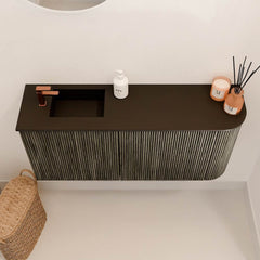 JOYA 91,6cm toiletmeubel ronding rechts kleur Shadow. Wastafel FAYE positie Links 1 kraangat kleur Urban.