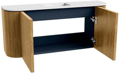 JOYA 93,2cm toiletmeubel ronding links + rechts kleur Oak. Wastafel FAYE positie Midden Zonder kraangat kleur Talc.