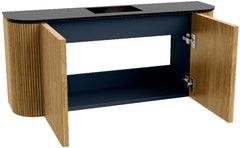 JOYA 93,2cm toiletmeubel ronding links + rechts kleur Oak. Wastafel FAYE positie Midden Zonder kraangat kleur Urban.