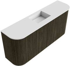 JOYA 93,2cm toiletmeubel ronding links + rechts kleur Shadow. Wastafel FAYE positie Midden Zonder kraangat kleur Talc.