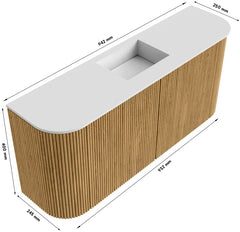 JOYA 93,2cm toiletmeubel ronding links + rechts kleur Oak. Wastafel FAYE positie Midden 1 kraangat kleur Talc.