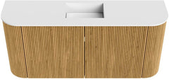JOYA 93,2cm toiletmeubel ronding links + rechts kleur Oak. Wastafel FAYE positie Midden 1 kraangat kleur Talc.