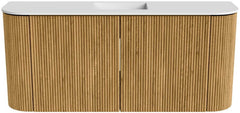 JOYA 93,2cm toiletmeubel ronding links + rechts kleur Oak. Wastafel FAYE positie Midden 1 kraangat kleur Talc.