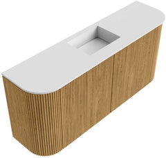 JOYA 93,2cm toiletmeubel ronding links + rechts kleur Oak. Wastafel FAYE positie Midden 1 kraangat kleur Talc.