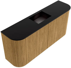 JOYA 93,2cm toiletmeubel ronding links + rechts kleur Oak. Wastafel FAYE positie Midden 1 kraangat kleur Urban.