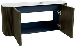 JOYA 93,2cm toiletmeubel ronding links + rechts kleur Shadow. Wastafel FAYE positie Midden 1 kraangat kleur Talc.