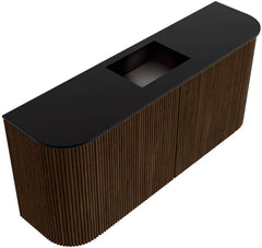 JOYA 93,2cm toiletmeubel ronding links + rechts kleur Walnut. Wastafel FAYE positie Midden 1 kraangat kleur Urban.