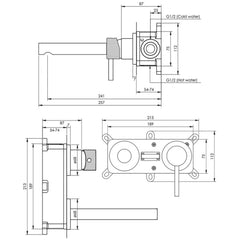 Brauer Carving inbouw wastafelmengkraan met rechte uitloop en rozetten model A2 mat zwart