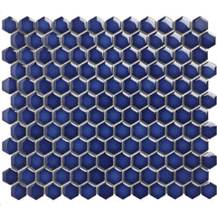 The Mosaic Factory Barcelona Mozaiek Tegel Hexagon - Kobalt blauw met rand Porselein Geglazuurd 260x300 mm