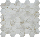The Mosaic Factory Bianco Marmer Hexagon - Marmer Geprint op Gerecycled Glas, 276x329 mm