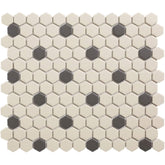 The Mosaic Factory London Mozaiek Tegel Hexagon - Wit/Zwart Porselein Ongeglazuurd, 18 black dots 260x300 mm